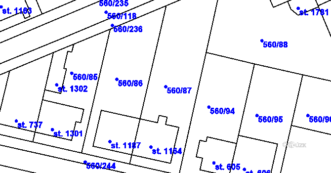 Parcela st. 560/87 v KÚ Podklášteří, Katastrální mapa