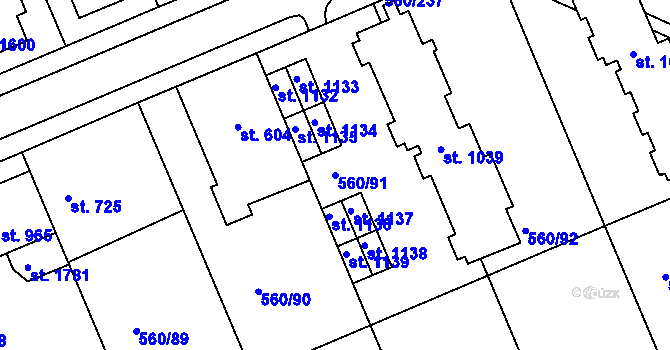 Parcela st. 560/91 v KÚ Podklášteří, Katastrální mapa