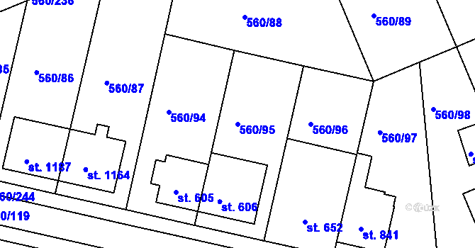 Parcela st. 560/95 v KÚ Podklášteří, Katastrální mapa