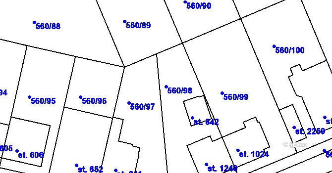 Parcela st. 560/98 v KÚ Podklášteří, Katastrální mapa
