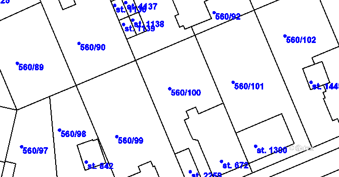 Parcela st. 560/100 v KÚ Podklášteří, Katastrální mapa