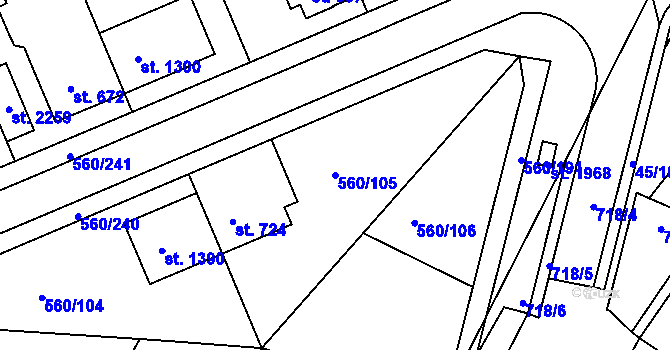 Parcela st. 560/105 v KÚ Podklášteří, Katastrální mapa