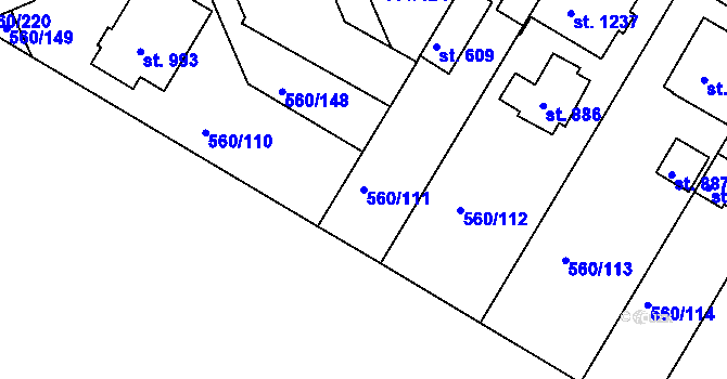 Parcela st. 560/111 v KÚ Podklášteří, Katastrální mapa