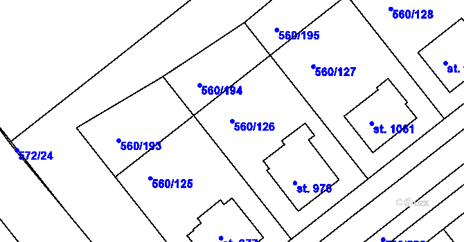 Parcela st. 560/126 v KÚ Podklášteří, Katastrální mapa