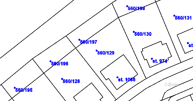 Parcela st. 560/129 v KÚ Podklášteří, Katastrální mapa