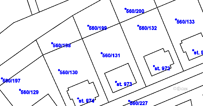 Parcela st. 560/131 v KÚ Podklášteří, Katastrální mapa