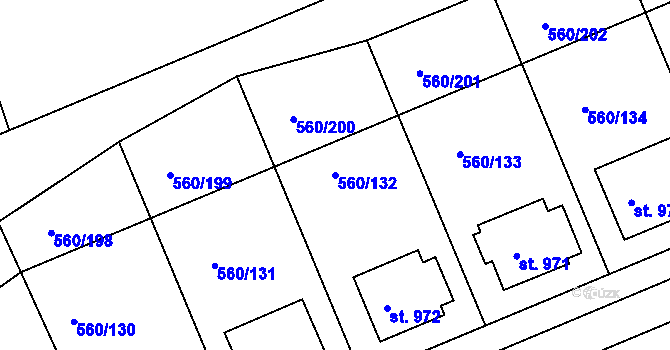 Parcela st. 560/132 v KÚ Podklášteří, Katastrální mapa