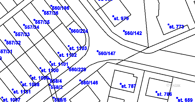 Parcela st. 560/147 v KÚ Podklášteří, Katastrální mapa