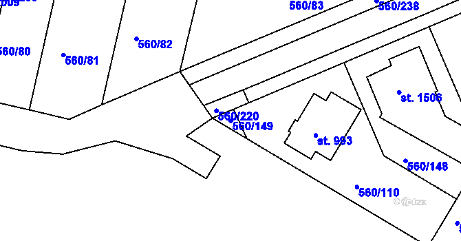 Parcela st. 560/149 v KÚ Podklášteří, Katastrální mapa