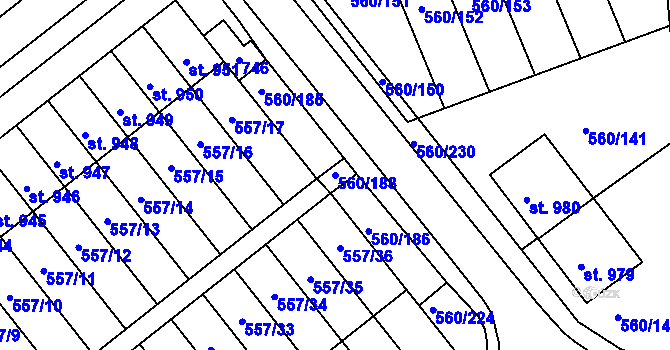 Parcela st. 560/188 v KÚ Podklášteří, Katastrální mapa