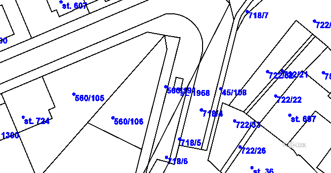 Parcela st. 560/191 v KÚ Podklášteří, Katastrální mapa