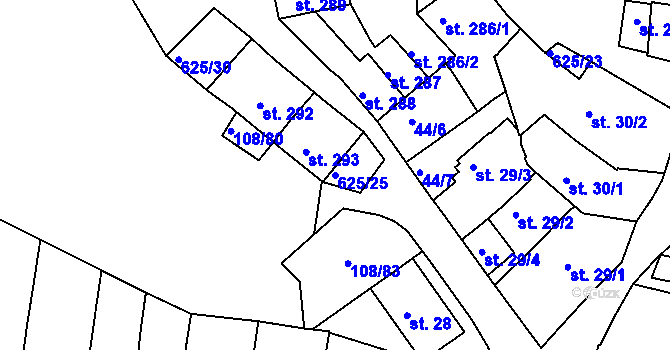 Parcela st. 625/25 v KÚ Podklášteří, Katastrální mapa