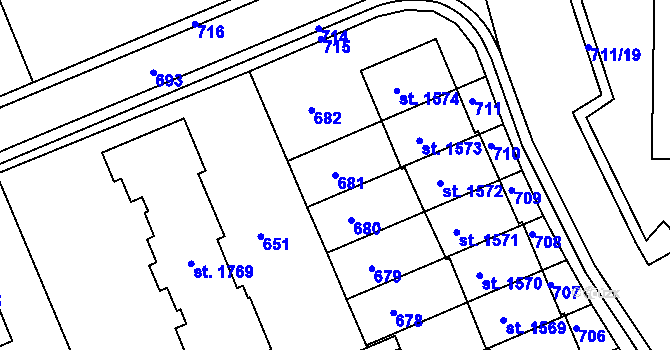 Parcela st. 681 v KÚ Podklášteří, Katastrální mapa