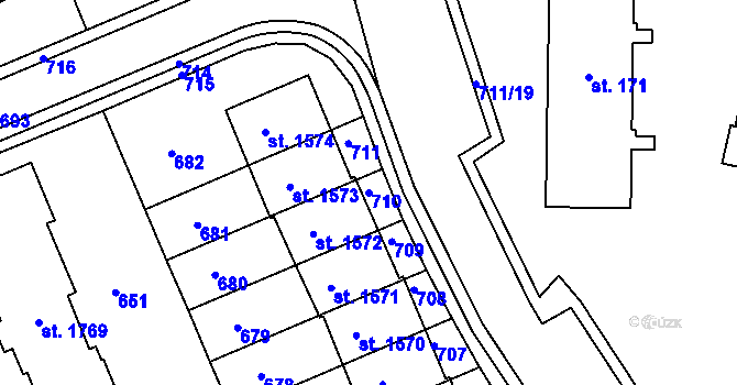 Parcela st. 710 v KÚ Podklášteří, Katastrální mapa