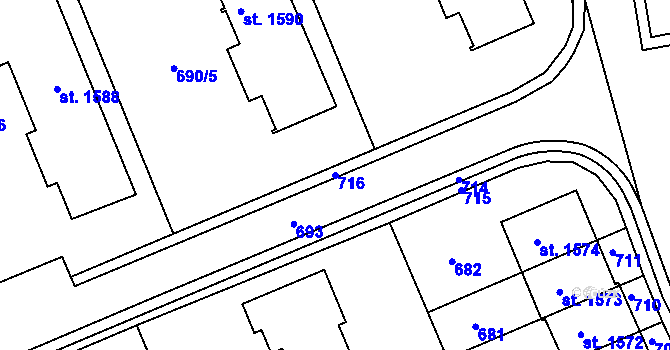 Parcela st. 716 v KÚ Podklášteří, Katastrální mapa