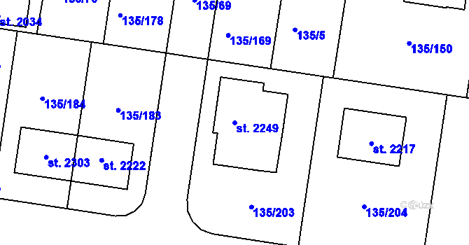 Parcela st. 2249 v KÚ Podklášteří, Katastrální mapa