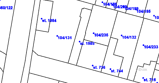 Parcela st. 1985 v KÚ Podklášteří, Katastrální mapa
