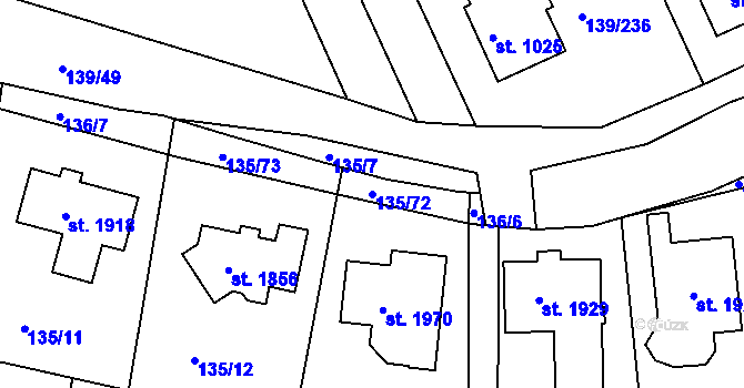 Parcela st. 135/72 v KÚ Podklášteří, Katastrální mapa