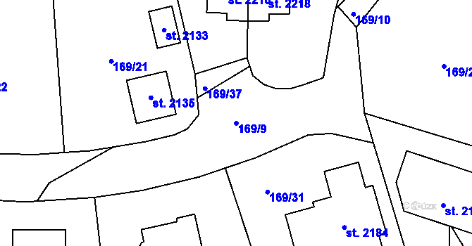 Parcela st. 169/9 v KÚ Podklášteří, Katastrální mapa