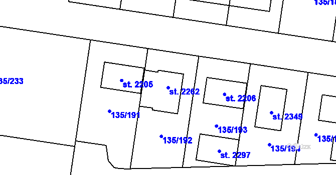 Parcela st. 2262 v KÚ Podklášteří, Katastrální mapa