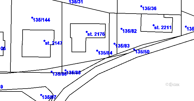 Parcela st. 135/84 v KÚ Podklášteří, Katastrální mapa