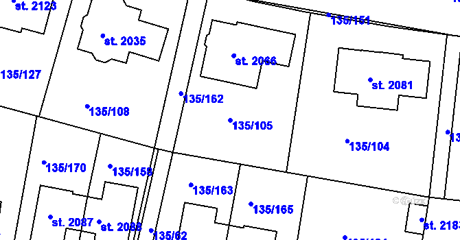 Parcela st. 135/105 v KÚ Podklášteří, Katastrální mapa