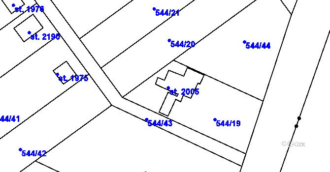 Parcela st. 2005 v KÚ Podklášteří, Katastrální mapa