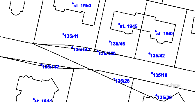 Parcela st. 135/140 v KÚ Podklášteří, Katastrální mapa