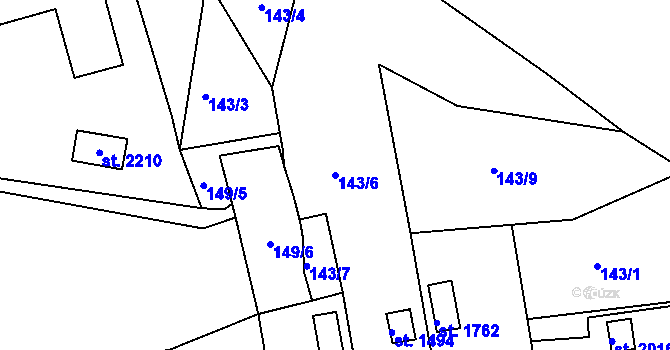 Parcela st. 143/6 v KÚ Podklášteří, Katastrální mapa