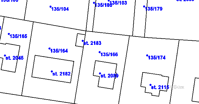 Parcela st. 135/166 v KÚ Podklášteří, Katastrální mapa