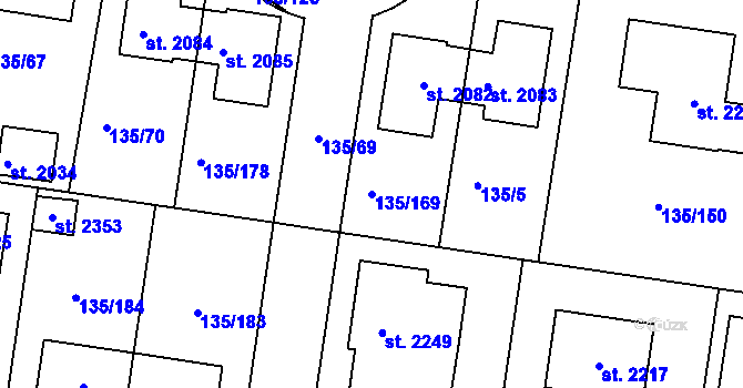 Parcela st. 135/169 v KÚ Podklášteří, Katastrální mapa