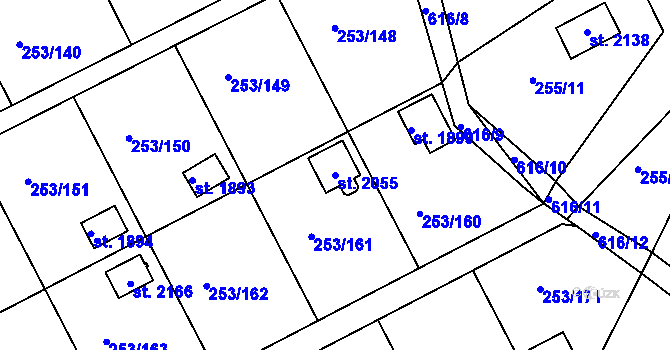 Parcela st. 2055 v KÚ Podklášteří, Katastrální mapa