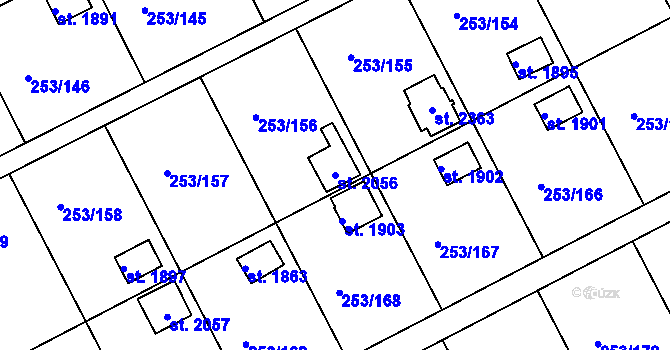 Parcela st. 2056 v KÚ Podklášteří, Katastrální mapa