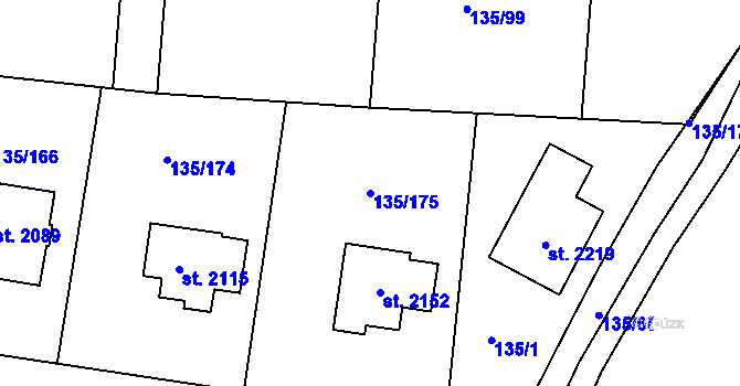 Parcela st. 135/175 v KÚ Podklášteří, Katastrální mapa
