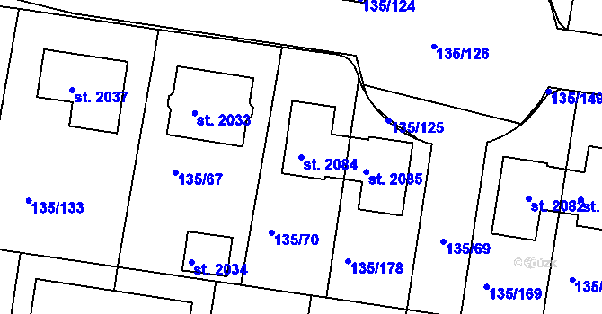 Parcela st. 2084 v KÚ Podklášteří, Katastrální mapa