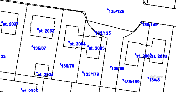 Parcela st. 2085 v KÚ Podklášteří, Katastrální mapa