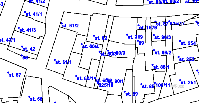 Parcela st. 60/3 v KÚ Podklášteří, Katastrální mapa