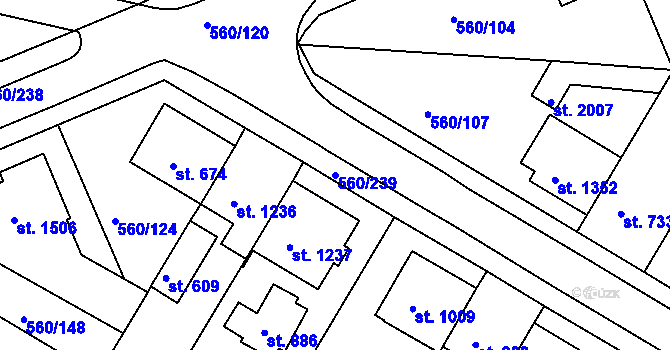 Parcela st. 560/239 v KÚ Podklášteří, Katastrální mapa