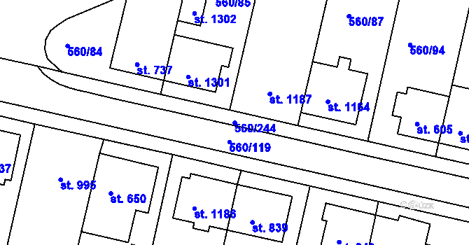 Parcela st. 560/244 v KÚ Podklášteří, Katastrální mapa