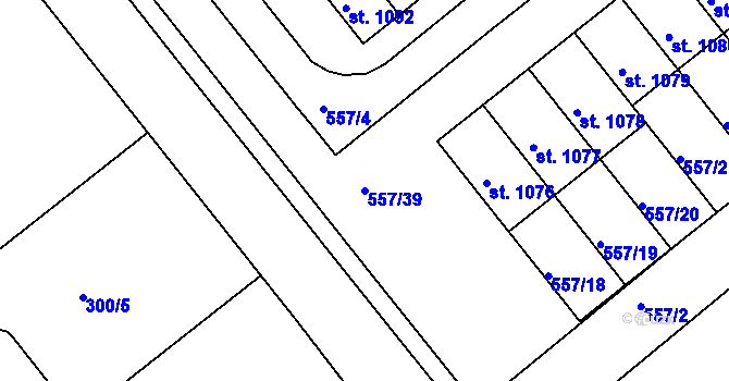 Parcela st. 557/39 v KÚ Podklášteří, Katastrální mapa