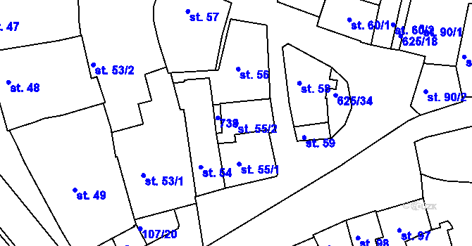 Parcela st. 55/2 v KÚ Podklášteří, Katastrální mapa