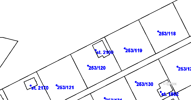 Parcela st. 2100 v KÚ Podklášteří, Katastrální mapa
