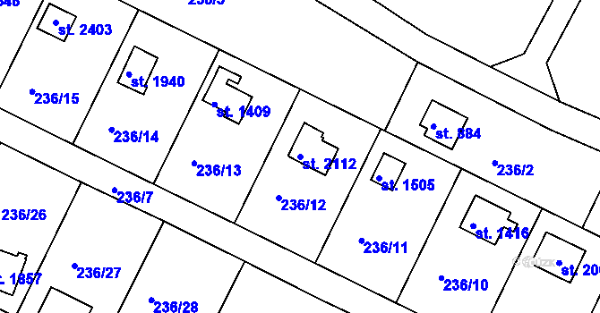 Parcela st. 2112 v KÚ Podklášteří, Katastrální mapa