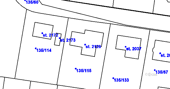 Parcela st. 2126 v KÚ Podklášteří, Katastrální mapa