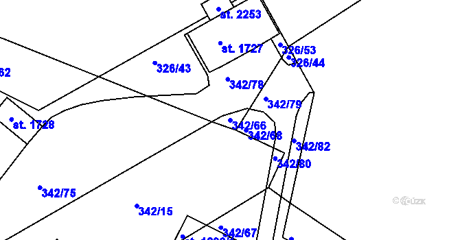 Parcela st. 342/66 v KÚ Podklášteří, Katastrální mapa