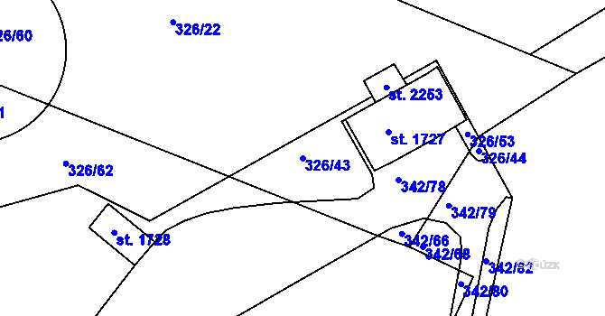 Parcela st. 326/43 v KÚ Podklášteří, Katastrální mapa