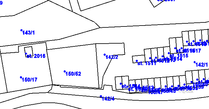 Parcela st. 142/2 v KÚ Podklášteří, Katastrální mapa