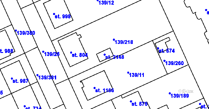 Parcela st. 2148 v KÚ Podklášteří, Katastrální mapa