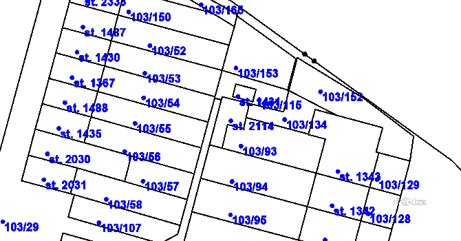 Parcela st. 2114 v KÚ Podklášteří, Katastrální mapa