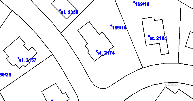 Parcela st. 2174 v KÚ Podklášteří, Katastrální mapa